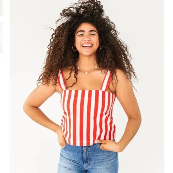 NWT Ban.do Easy Boxy Tank Red White Vertical Stripes Small - Picture 9 of 9